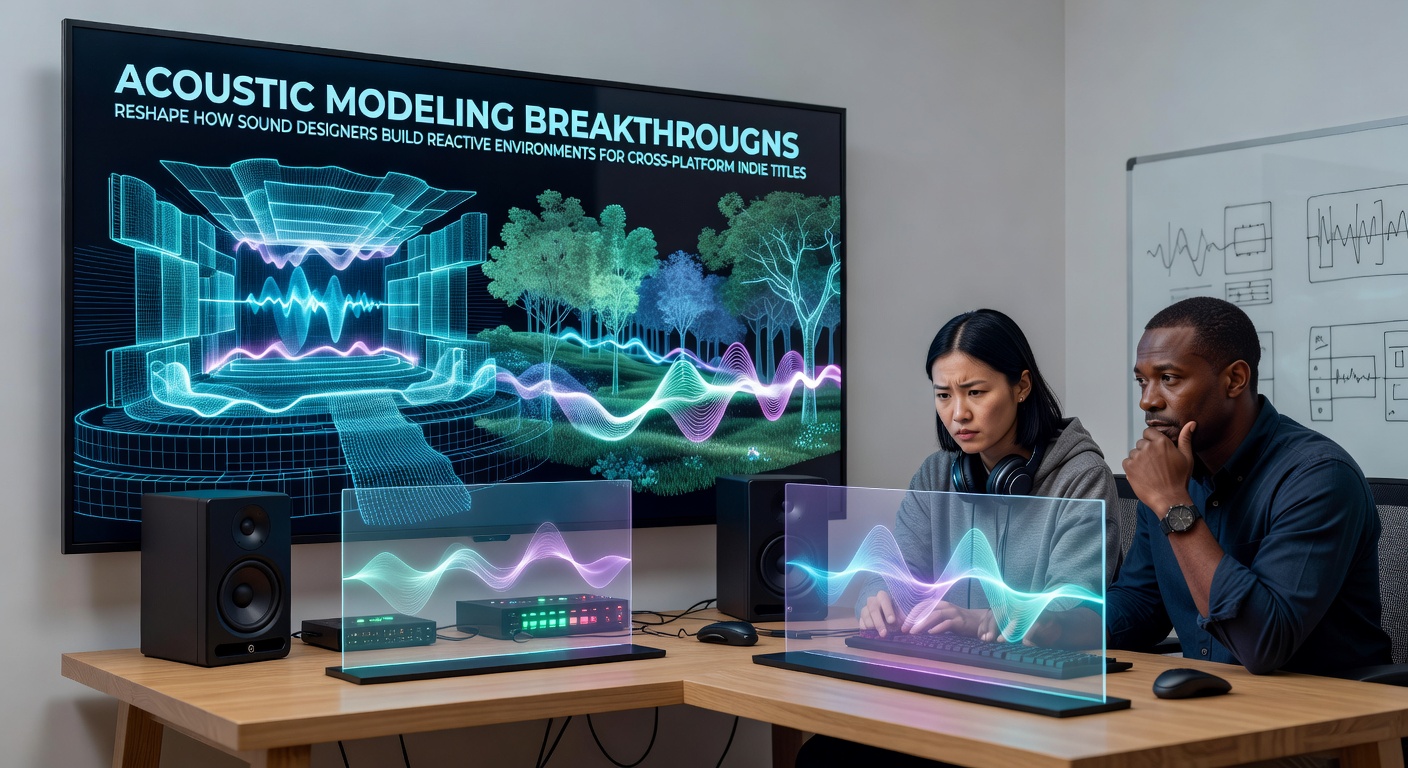 Sound designer using acoustic modeling software to simulate reactive audio environments in a cross-platform indie game studio