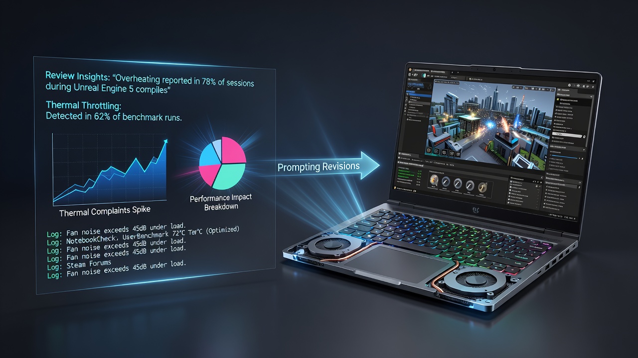 High-performance laptop cooling system components displayed on a workbench during design revisions