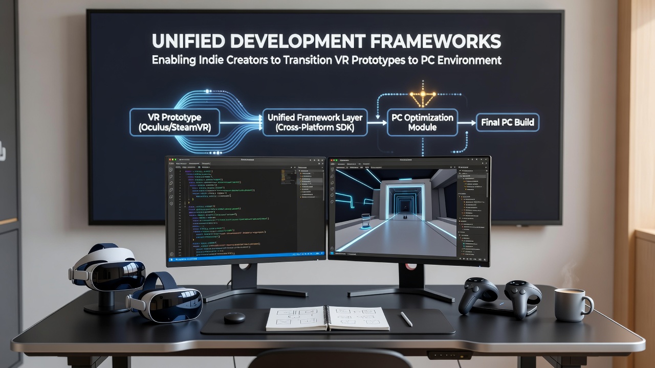 Team reviewing VR to PC transition metrics on shared development dashboard